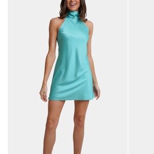 Aqua Satin Slip Mini Dress - Women